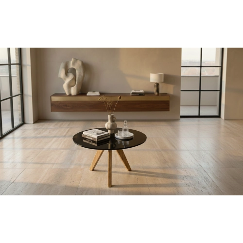 STOLIK KAWOWY z Drewna Litego Dębowego Blat Czarny Płyta MDF  STK-936